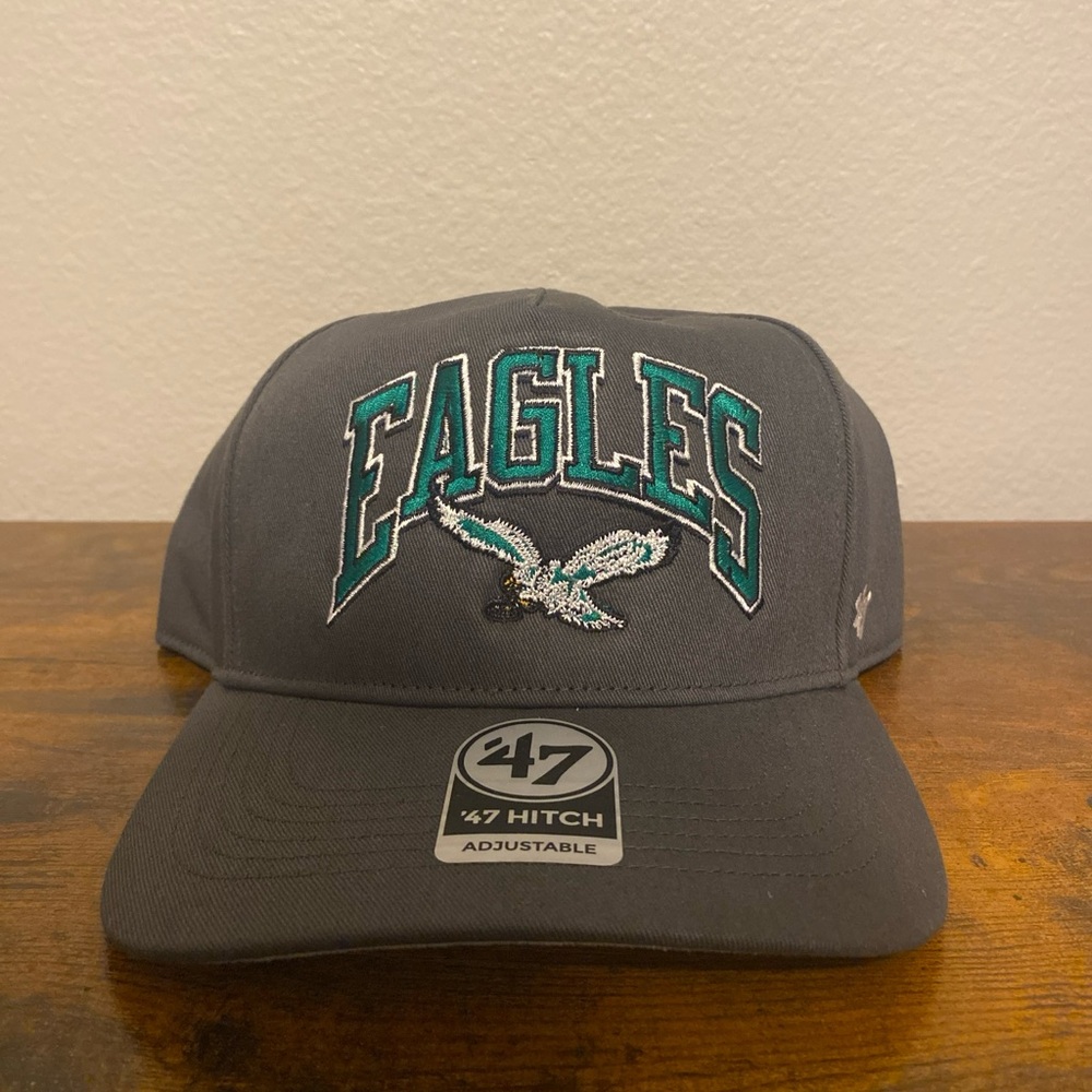 Philadelphia Eagles ‘47 Brand Throwback Hitch Adjustable Hat Green Letters Logo